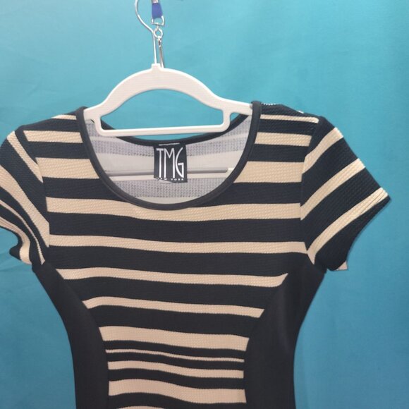 TMG New York Womens Black & White Striped Bodycon Dress Short Sleeve Size S - Picture 2 of 9